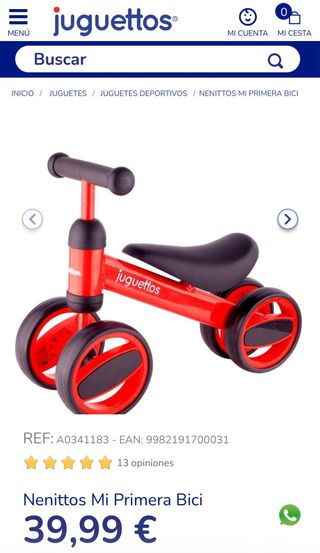 Bicicleta sin pedales Nenittos Mi Primera Bici