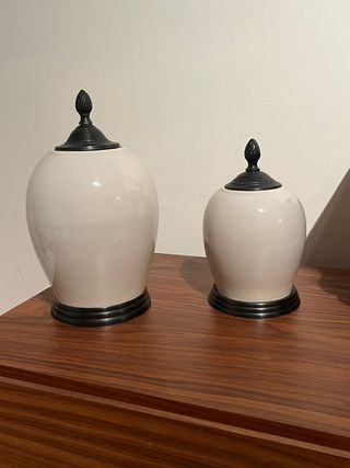 Pareja Jarrones Cerámica y Metal 32cm y 25cm