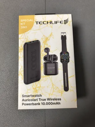 Kit 3in1 Techlife: Smartwatch, Auricolari, Powerba