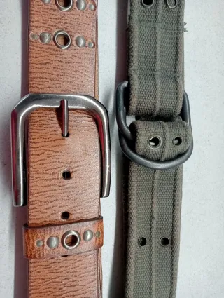 2 Cinturones: Cuero Marrón y Lona Militar