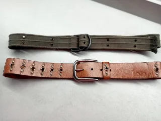 2 Cinturones: Cuero Marrón y Lona Militar