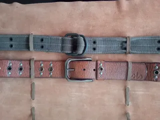2 Cinturones: Cuero Marrón y Lona Militar