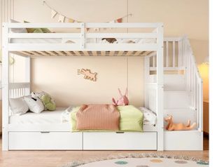 Cama litera madera con escaleras y cajones
