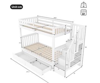 Cama litera madera con escaleras y cajones