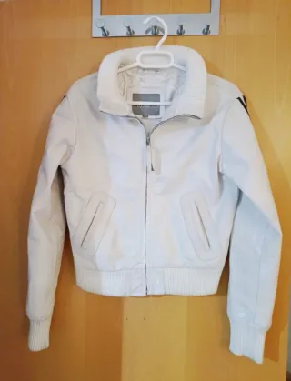 Cazadora cuero auténtico blanca con rayas M mujer