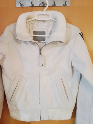 Cazadora cuero auténtico blanca con rayas M mujer