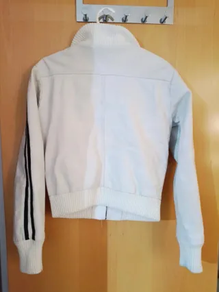 Cazadora cuero auténtico blanca con rayas M mujer