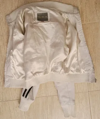Cazadora cuero auténtico blanca con rayas M mujer