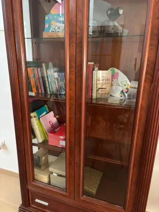 Vitrina de madera maciza con puertas de cristal