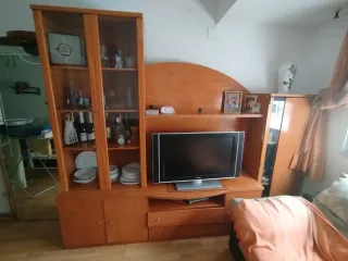 Mueble Salón Modular Vitrina y TV Madera