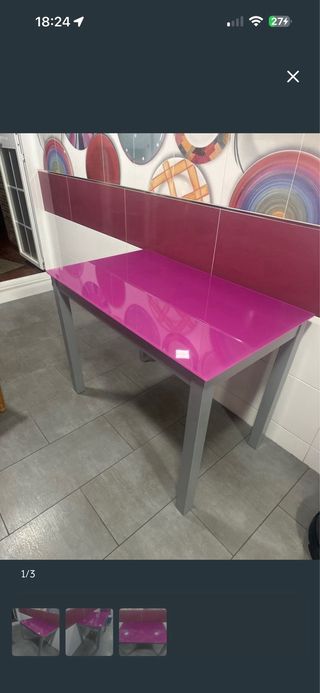 Mesa de cocina cristal rosa