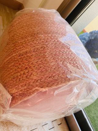Puff yute rosa nuevo con etiquetas