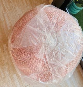 Puff yute rosa nuevo con etiquetas
