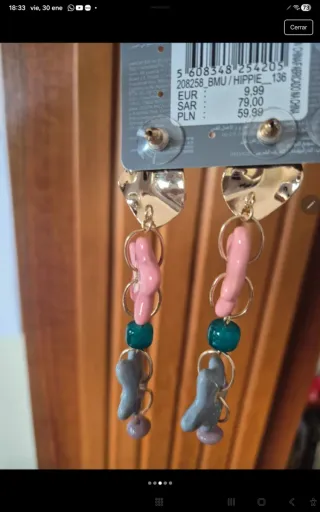 Pendientes bisutería dorados y multicolor