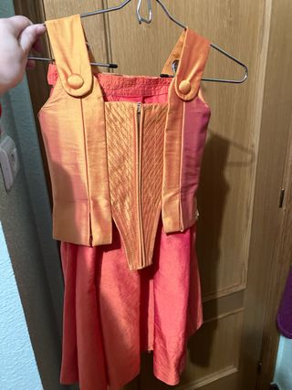 Traje Huertana Niña Oro y Naranja tornasolado rosa