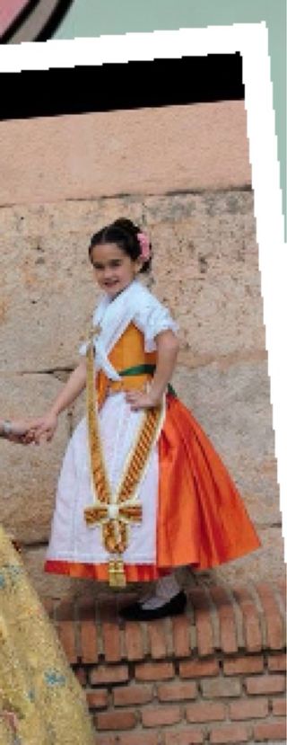 Traje Huertana Niña Oro y Naranja tornasolado rosa