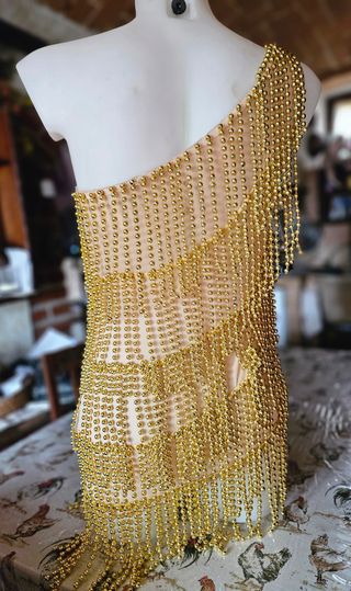 Costume burlesque perle dorate
