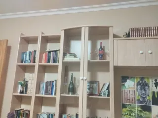 Mueble modular salón madera y cristal