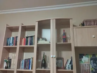 Mueble modular salón madera y cristal