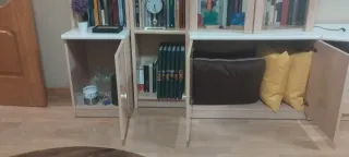 Mueble modular salón madera y cristal