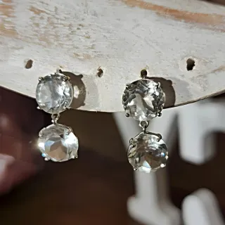 Pendientes Oro Blanco con Piedras Verdes