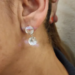 Pendientes Oro Blanco con Piedras Verdes