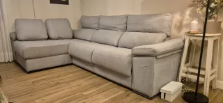 Sofá chaise longue gris tela