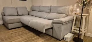 Sofá chaise longue gris tela