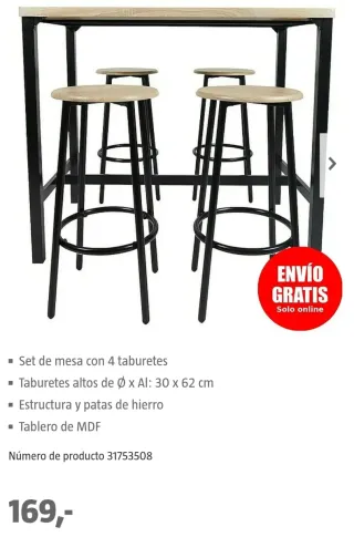 Mesa alta con taburetes