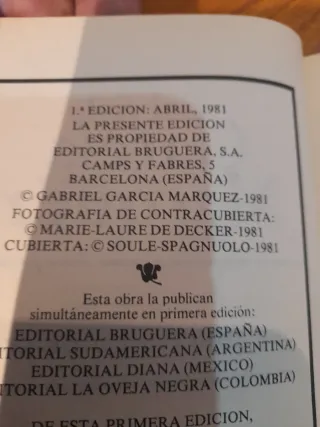 Primera ediccion  Cronica de una muerte anunciada