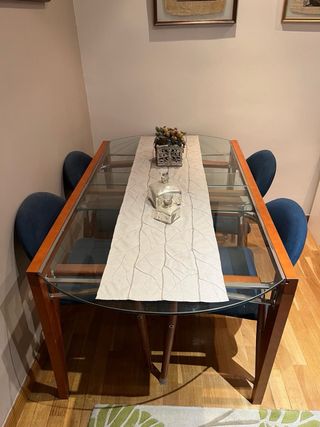 Mesa Comedor Cristal y Madera Haya