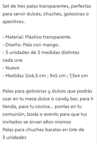 3 palas transparentes para chuches