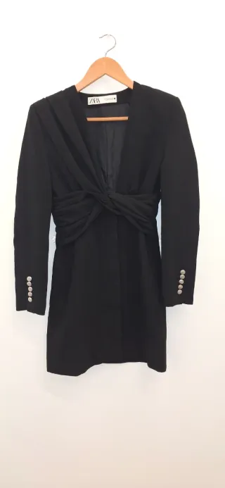 Vestido Blazer ZARA Negro – Nudo Drapeado Talla XS