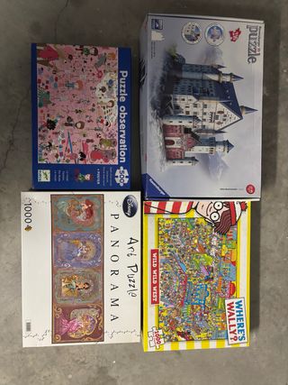4 Puzzles: Disney, Wally, Castillo 3D, Djeco