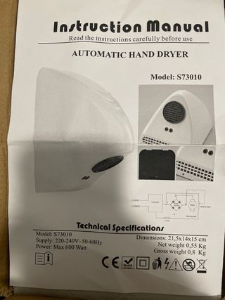 Secador de manos eléctrico blanco