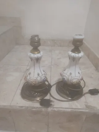 Juego 2 Lámparas Porcelana y Latón