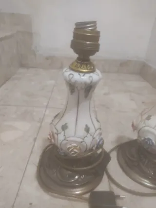 Juego 2 Lámparas Porcelana y Latón