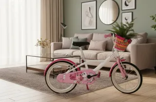 Bicicleta infantil rosa y blanca