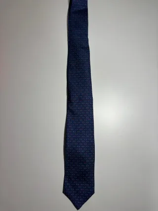 Corbata Hermes Seda Azul con Puntos Rojos