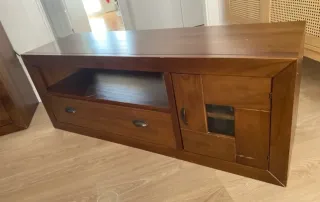 Mueble TV madera con cristal