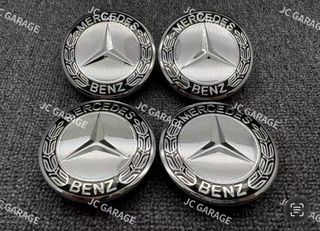 4 Tapabujes Mercedes Benz 75mm negro plata nuevos