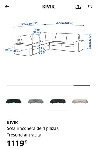 Sofá esquinero gris antracita de tela. 257cmx257cm