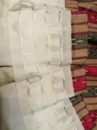 Cortina de tapicería rayas beige,verde y granate