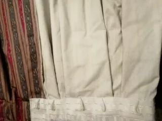 Cortina de tapicería rayas beige,verde y granate