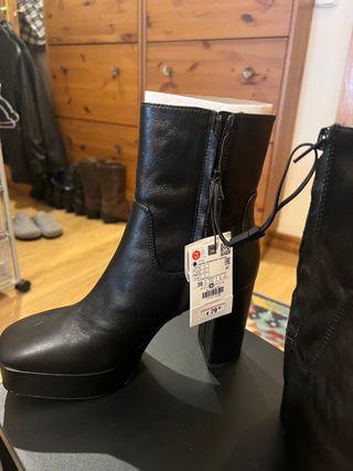 Botines Zara Piel Negros Sin Estrenar Plataforma