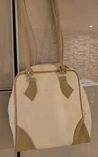 Borsa in pelle beige e marrone