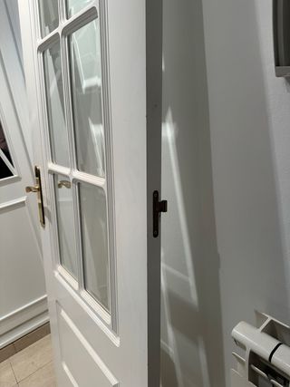 Puerta blanca con cristal y manilla dorada