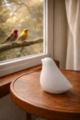 PÁJARO DECORATIVO DE CRISTAL OPALINO · MID CENTURY