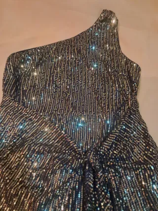 Vestido fiesta lentejuelas negro y dorado