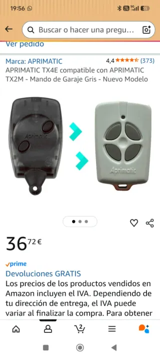 Mando Garaje Aprimatic TX4E Gris